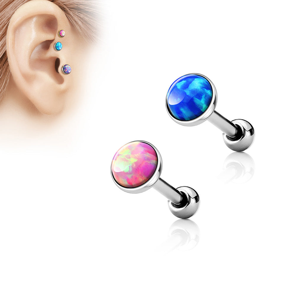Surgical Steel 16 Gauge Cartilage Barbell with Bezel Opal Tops - photo 2