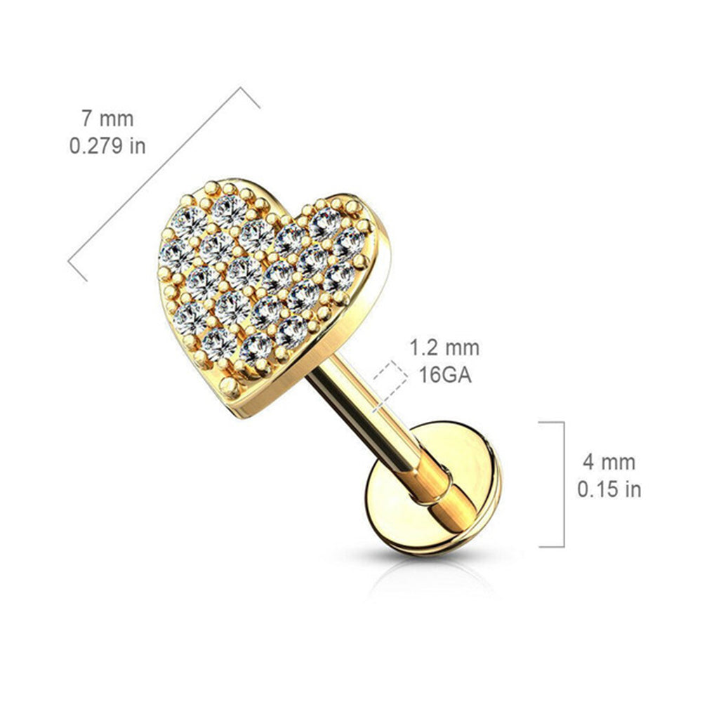 Surgical Steel 16 Gauge Labret Stud with Paved CZ Heart - photo 2