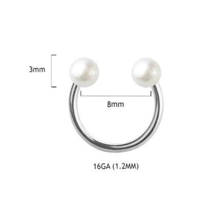 Surgical Steel 16 Gauge Horseshoe Circular Barbell & White Pearl Ball