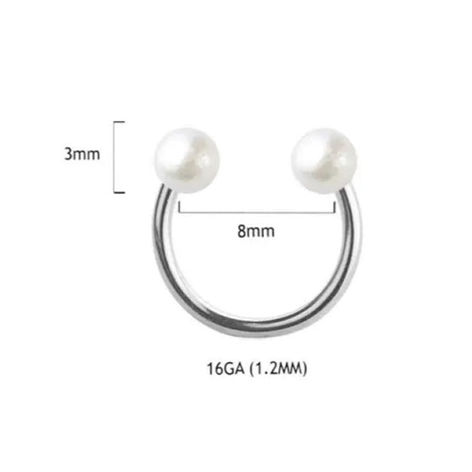Surgical Steel 16 Gauge Horseshoe Circular Barbell & White Pearl Ball