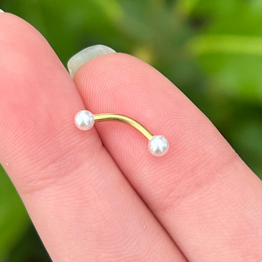 Surgical Steel 16 Gauge Curved Barbell with White Pearl Ball