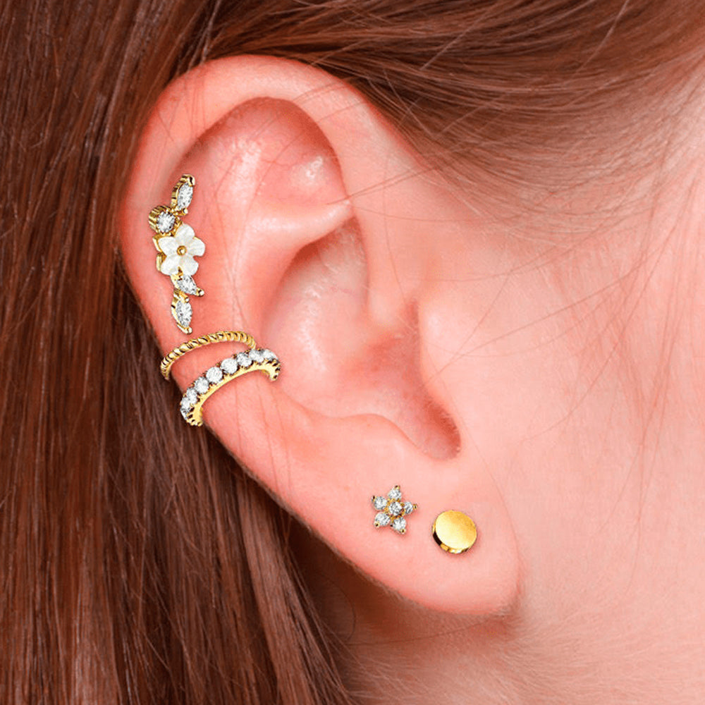 Surgical Steel 16 Gauge Tragus Barbell with CZ Pearl Flower Tops - photo 2