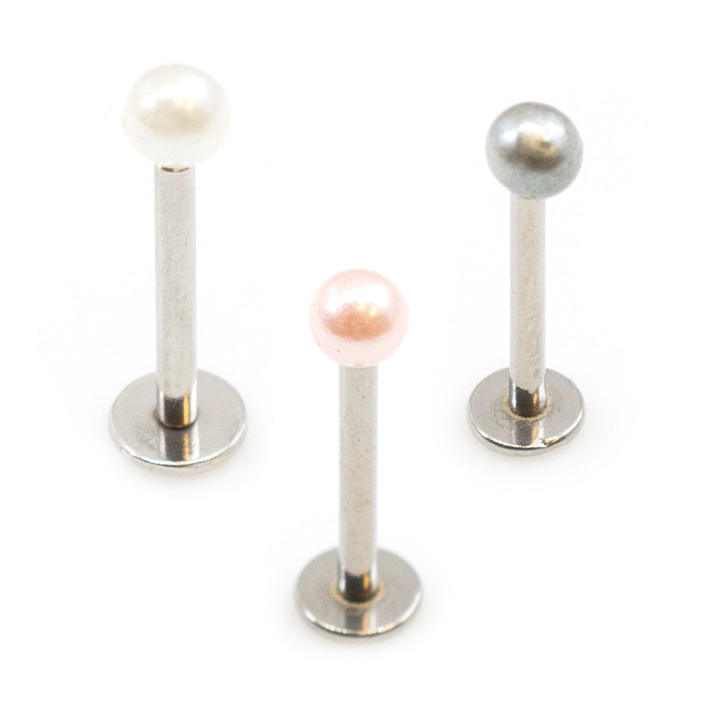 Surgical Steel 16 Gauge Labret Stud with Synthetic Pearl
