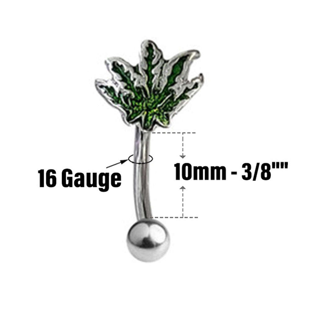 Surgical Steel 16 Gauge Pot Leaf Eyebrow Barbell 10mm