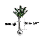 Surgical Steel 16 Gauge Pot Leaf Eyebrow Barbell 10mm