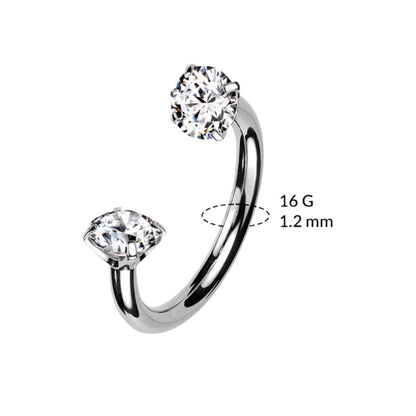 Surgical Steel 16 Gauge Horseshoe Circular Barbell with Prong CZ Gem