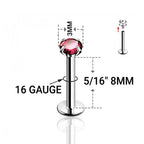 Surgical Steel 16 Gauge Prong CZ Flat Back Labret Stud 8mm
