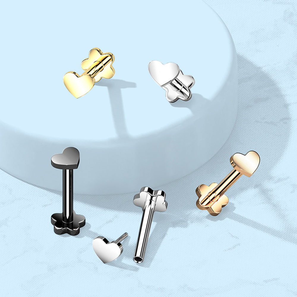 Titanium 16 Gauge Labret Stud Flat Heart Flatback Threadless - photo 3