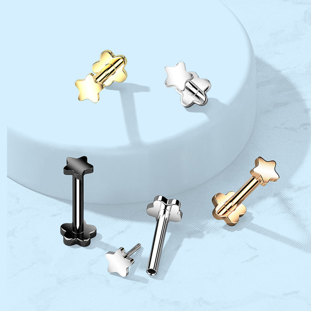 Titanium 16 Gauge Flat Star Flat Back Labret Stud