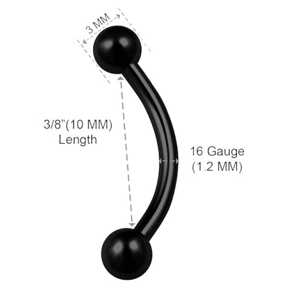 Surgical Steel Black PVD Curved Barbell 16G 8mm & 10mm Snake Eyes - photo 3