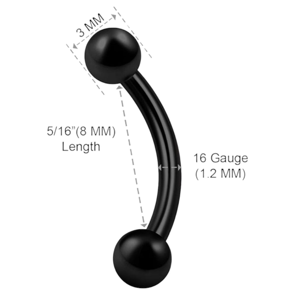 Surgical Steel Black PVD Curved Barbell 16G 8mm & 10mm Snake Eyes - photo 2