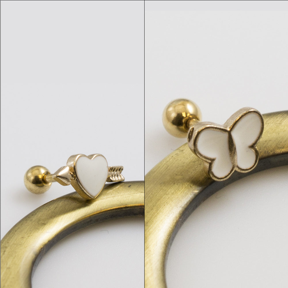 Surgical Steel 16 Gauge Cartilage Barbell Gold with Heart or Butterfly - photo 2