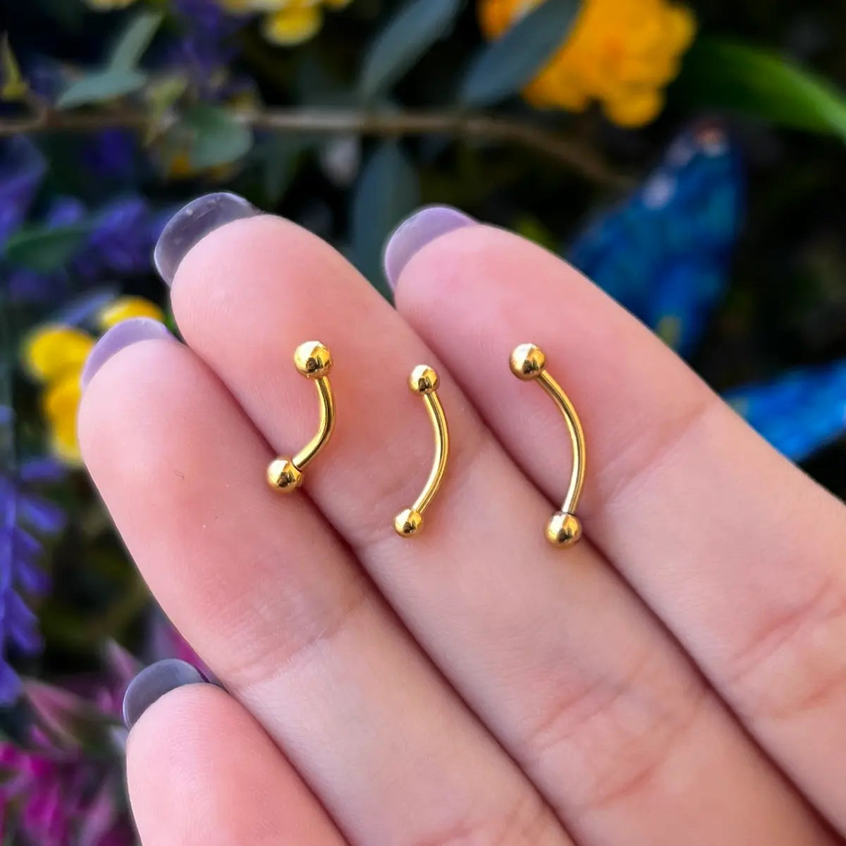 Surgical Steel PVD Gold Curved Eyebrow Barbell 16 Gauge