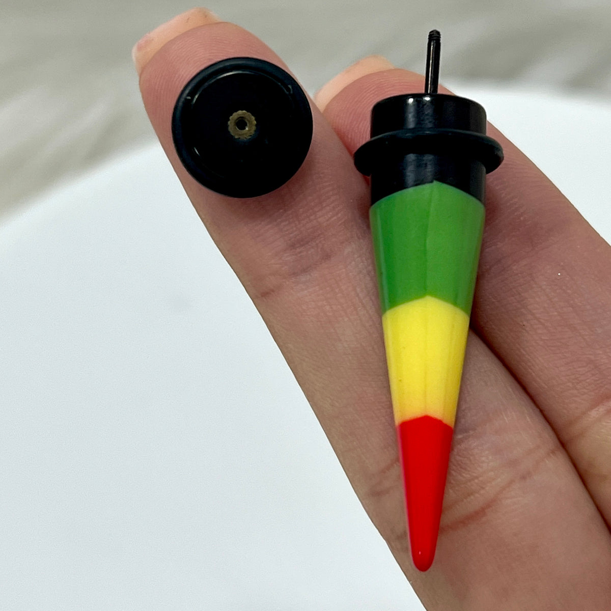 Acrylic 16 Gauge Rasta Print Fake Ear Taper Earrings - Pair - photo 2