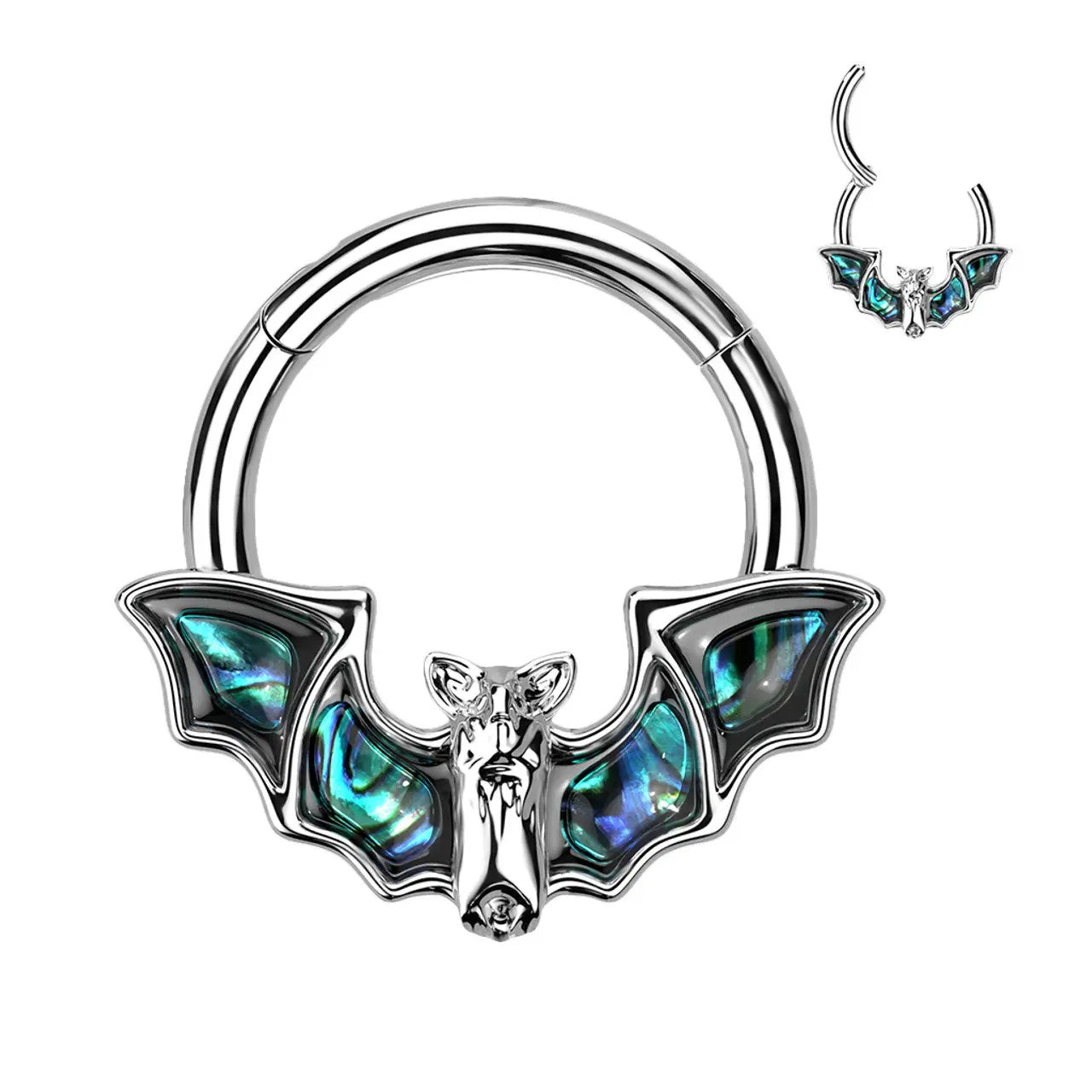 Surgical Steel Hinged Segment Ring 16 Gauge With Abalone Bat Wings