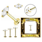 14K Solid Gold 16 Gauge Marquise CZ Labret Stud