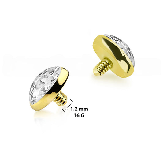 14 Karat Solid Gold 16 Gauge Gold with Paved CZ Dermal Anchor Tops