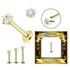 14K Solid Gold 16 Gauge Star CZ Top Labret Stud
