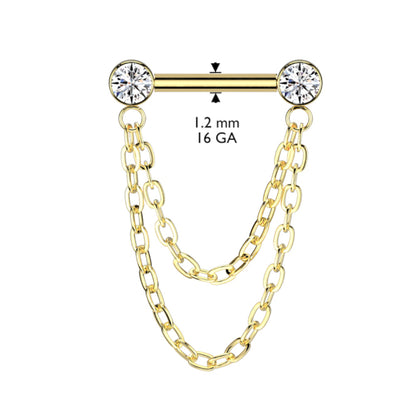 Titanium Threadless Septum Barbell 16G 6mm & 8mm with Double Chain - photo 2