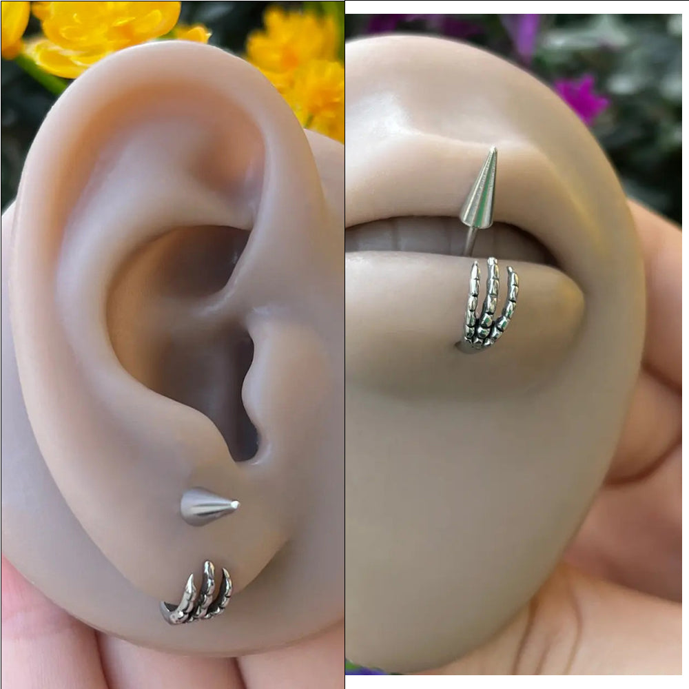 Surgical Steel Dragon Hand Claw Lip Ring 16 Gauge 10mm - photo 3