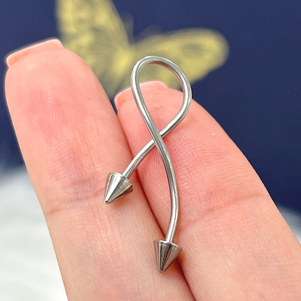 Surgical Steel Spiral Belly Button Ring 16G 25mm with Spike Ends - photo 2