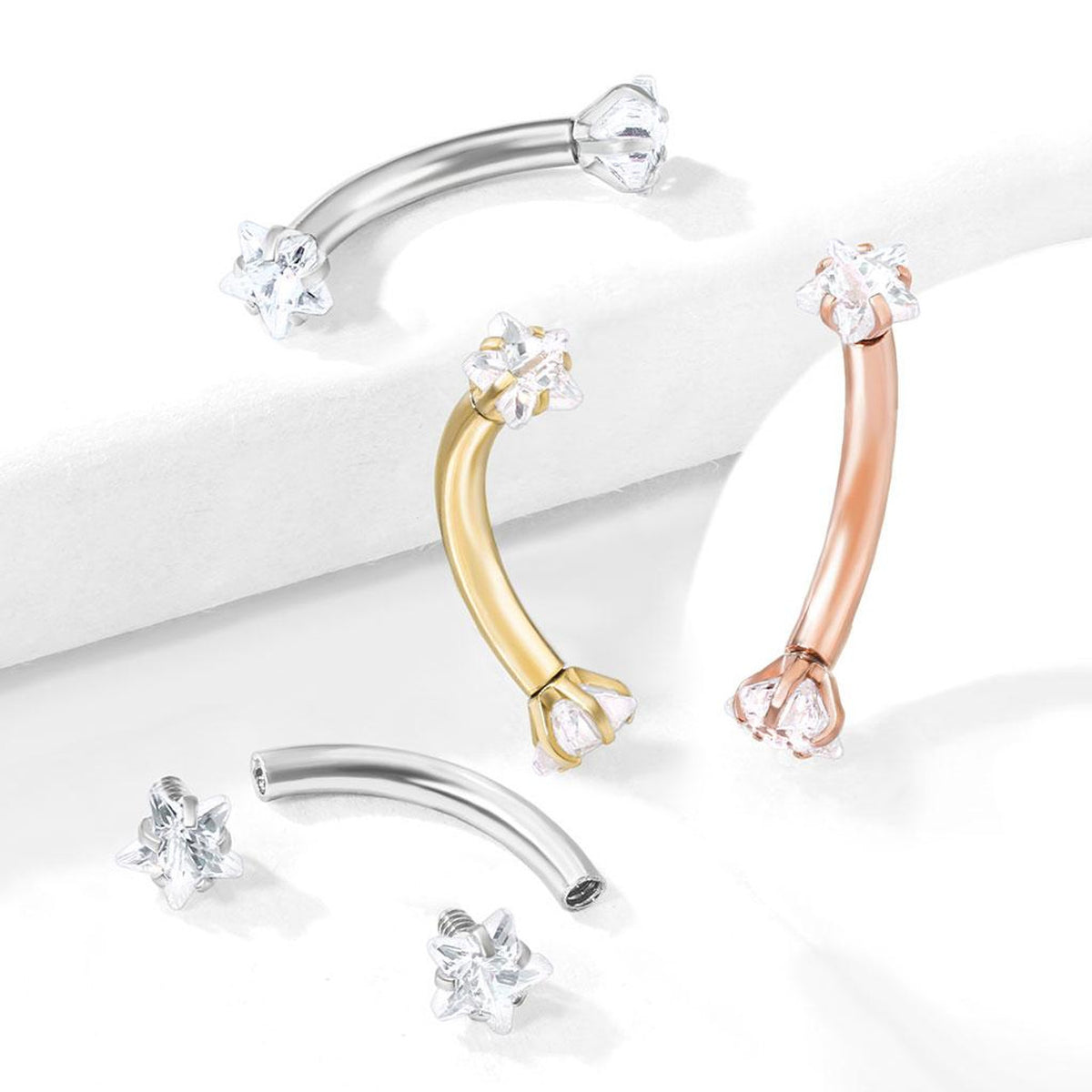 Surgical Steel 16 Gauge Curved Barbell with Star CZ - photo 3
