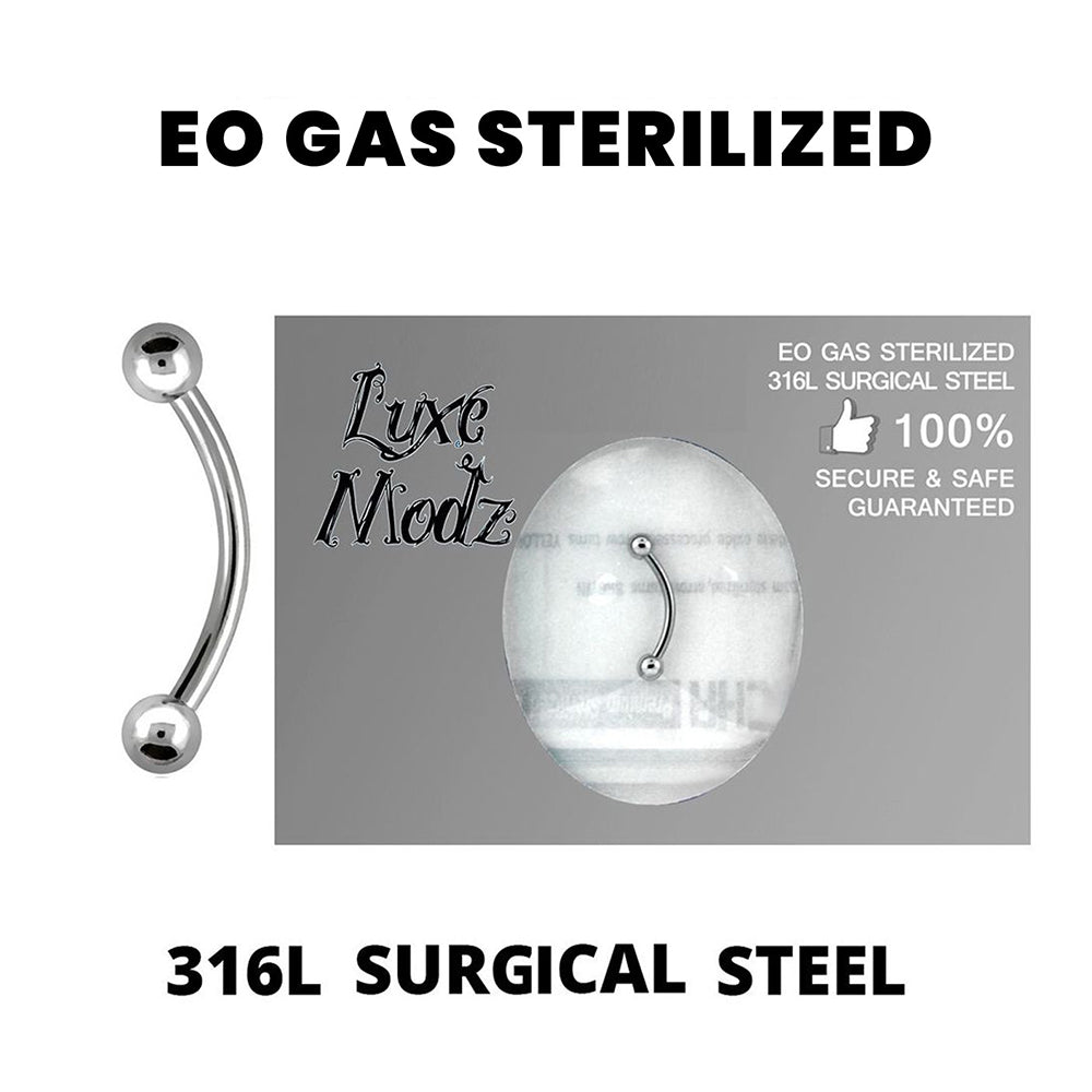 Surgical Steel 16 Gauge Curved Barbell Sterilized Ball Ends