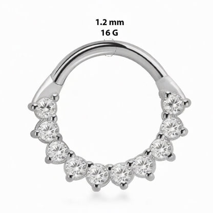 Titanium 16 Gauge Hinged Segment Rings with Sun Paved CZ