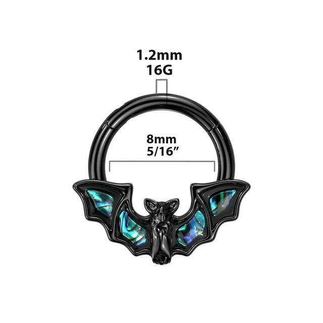 Surgical Steel Hinged Segment Ring 16 Gauge With Abalone Bat Wings