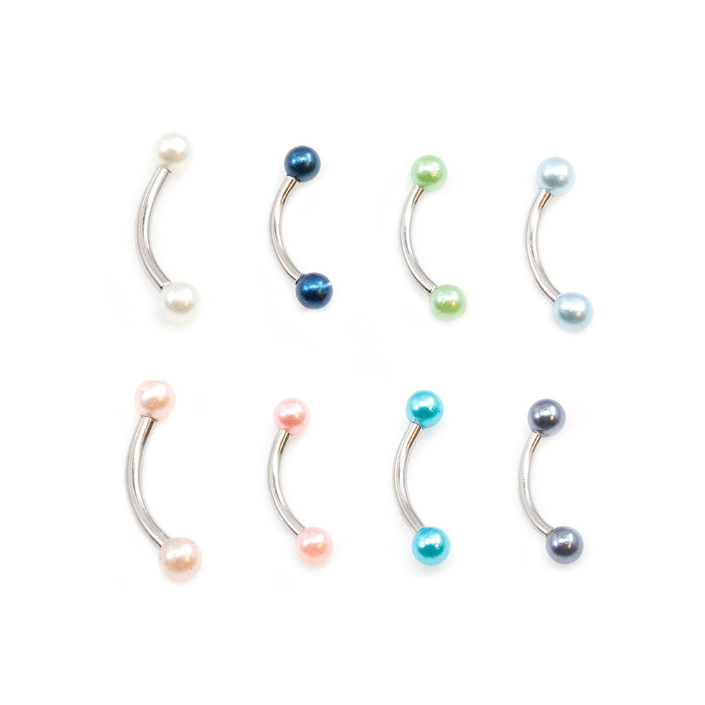Surgical Steel 16 Gauge Curved Barbell with Synthetic Pearl