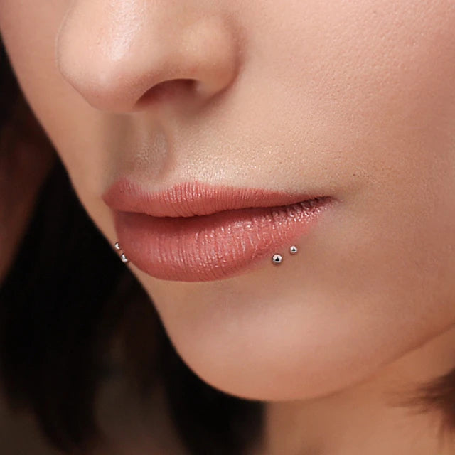 Surgical Steel 16 Gauge Labret Stud Flat Back with Ball Ends - View 2