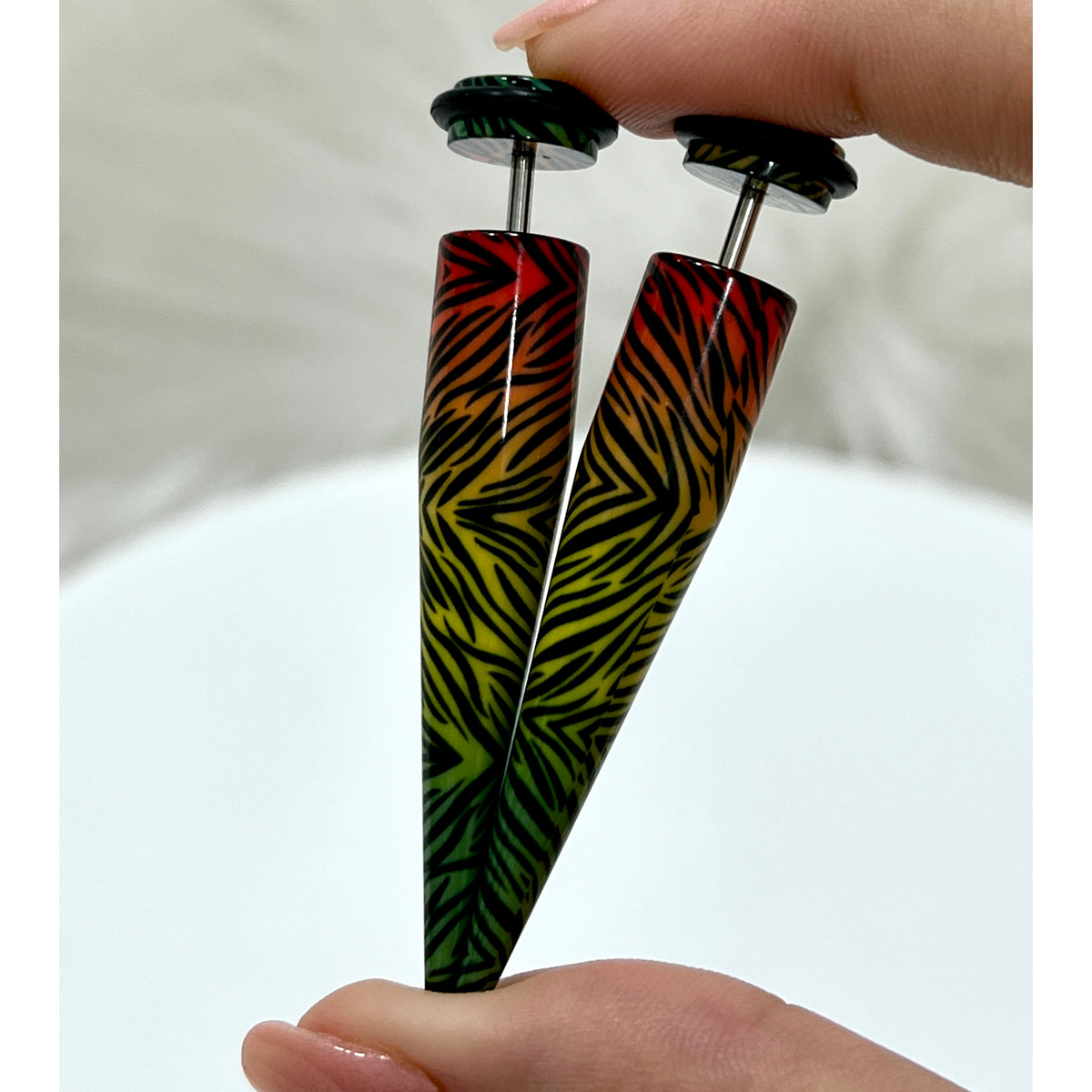 Acrylic Rainbow Tiger Stripe Fake Ear Tapers 16G - Pair - photo 4
