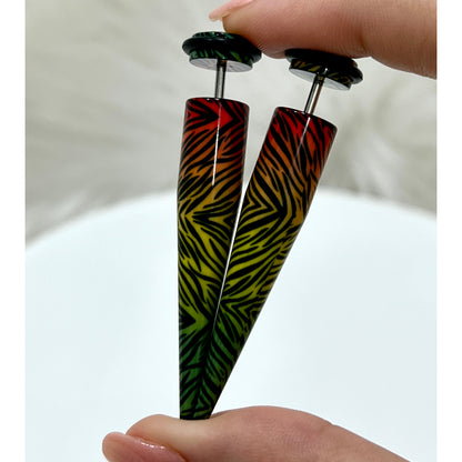 Acrylic Rainbow Tiger Stripe Fake Ear Tapers 16G - Pair - photo 4