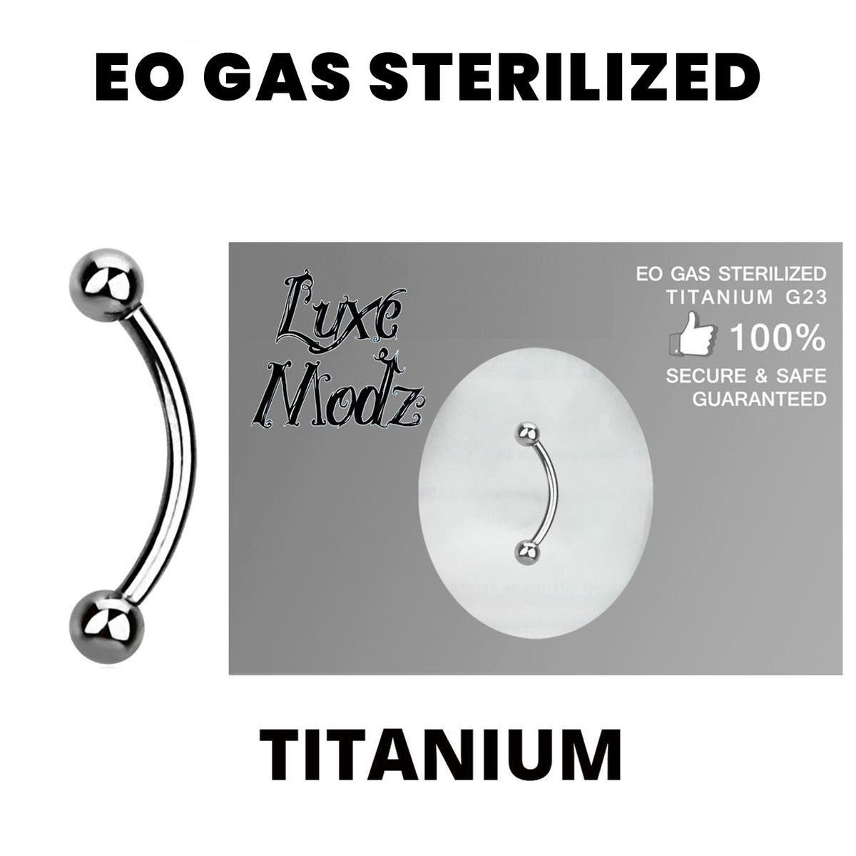 Titanium 16 Gauge Sterilized Curved Barbell with 3mm Balls