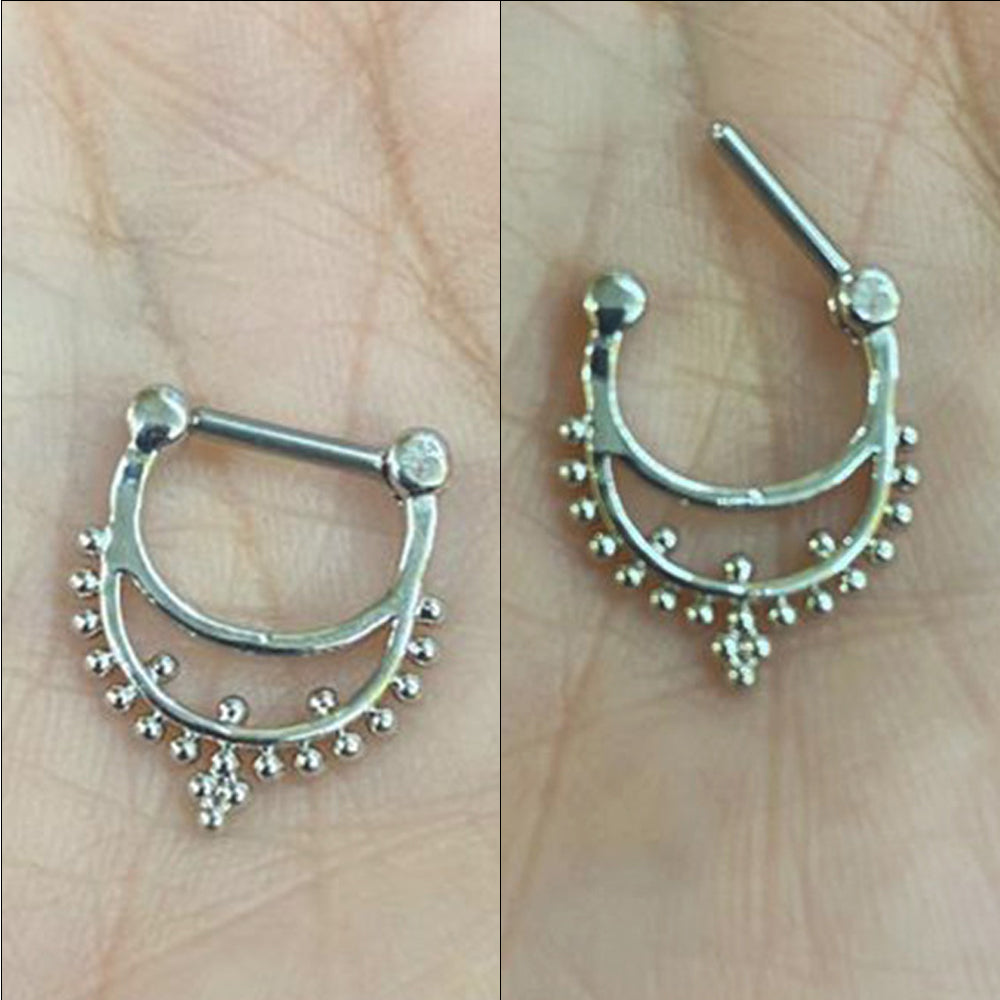 Surgical Steel 16 Gauge Septum Clicker with Double Hoop Tribal Design - photo 2