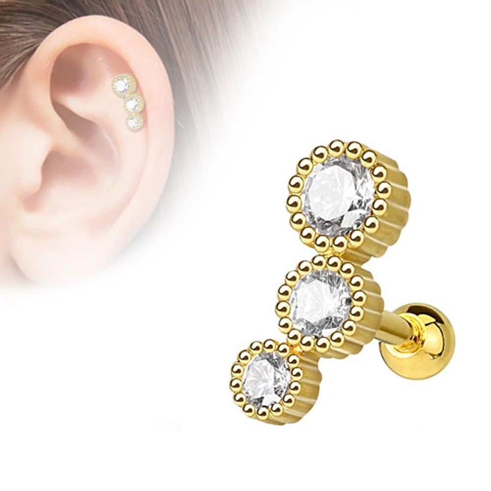 Surgical Steel 16 Gauge Tragus Barbell with Triple Cascading CZ - photo 2