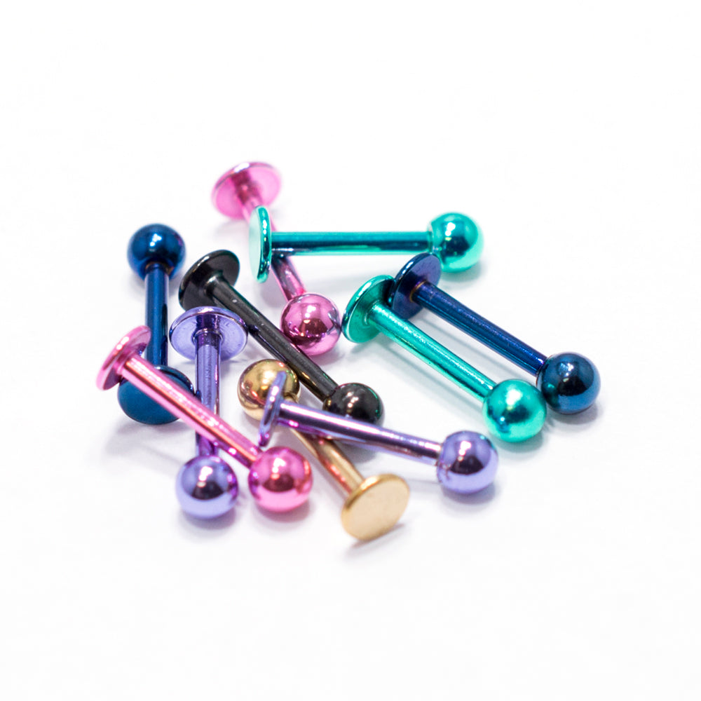 Surgical Steel Anodized Labret Studs 16 Gauge 8mm - 10 Pack