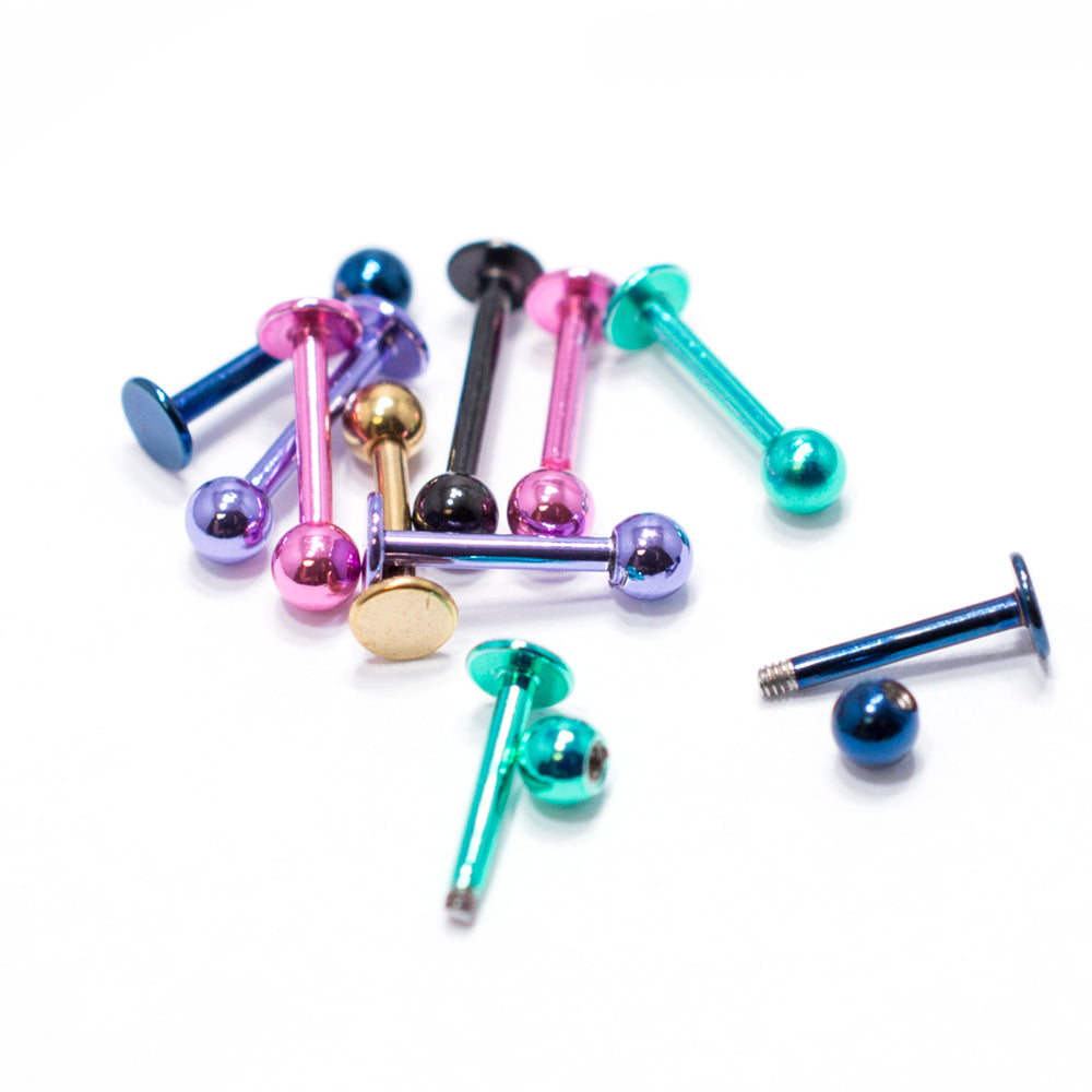 Surgical Steel Anodized Labret Studs 16 Gauge 8mm - 10 Pack