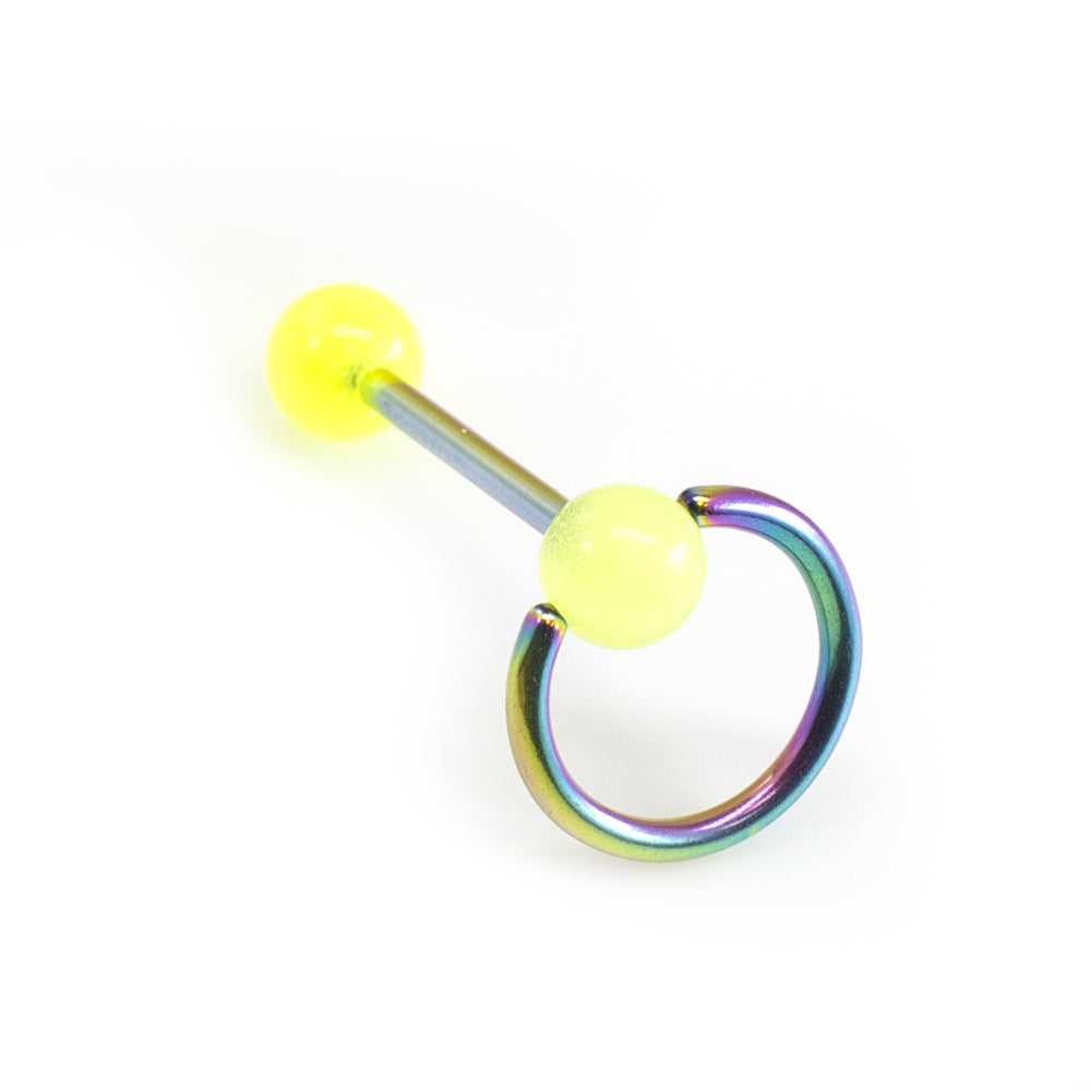 Titanium Door Knocker Tongue Barbell 14 Gauge Glow Balls - 4 Colors - photo 5