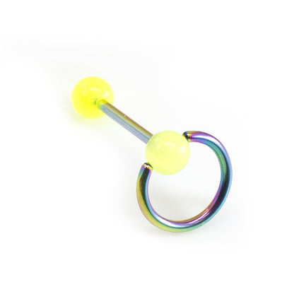 Titanium Door Knocker Tongue Barbell 14 Gauge Glow Balls - 4 Colors - photo 5