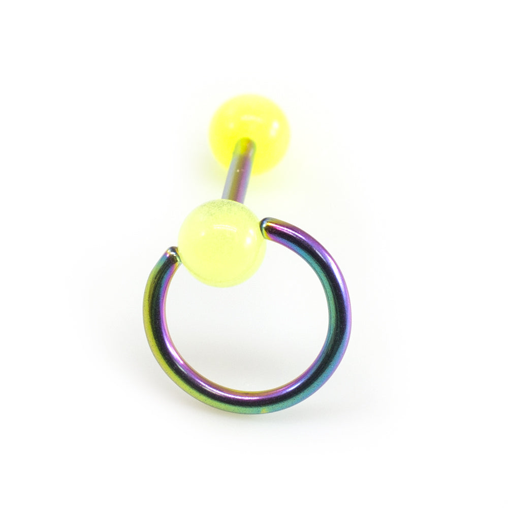 Titanium Door Knocker Tongue Barbell 14 Gauge Glow Balls - 4 Colors