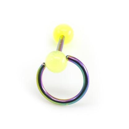 Titanium Door Knocker Tongue Barbell 14 Gauge Glow Balls - 4 Colors