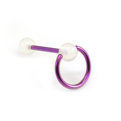 Titanium Door Knocker Tongue Barbell 14 Gauge Glow Balls - 4 Colors