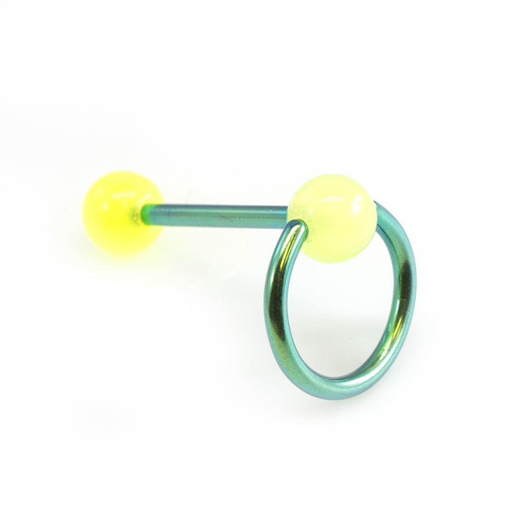 Titanium Door Knocker Tongue Barbell 14 Gauge Glow Balls - 4 Colors