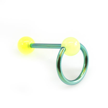 Titanium Door Knocker Tongue Barbell 14 Gauge Glow Balls - 4 Colors