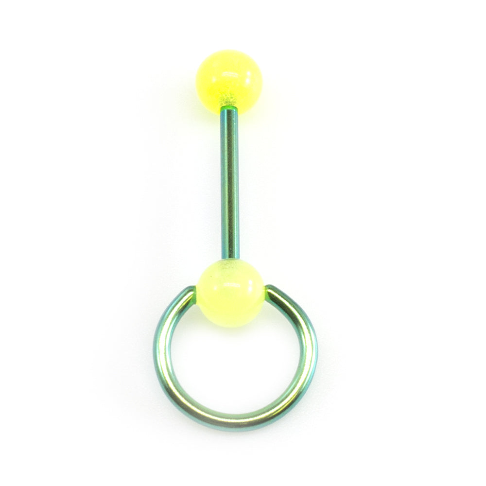 Titanium Door Knocker Tongue Barbell 14 Gauge Glow Balls - 4 Colors