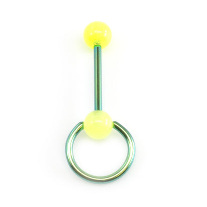 Titanium Door Knocker Tongue Barbell 14 Gauge Glow Balls - 4 Colors