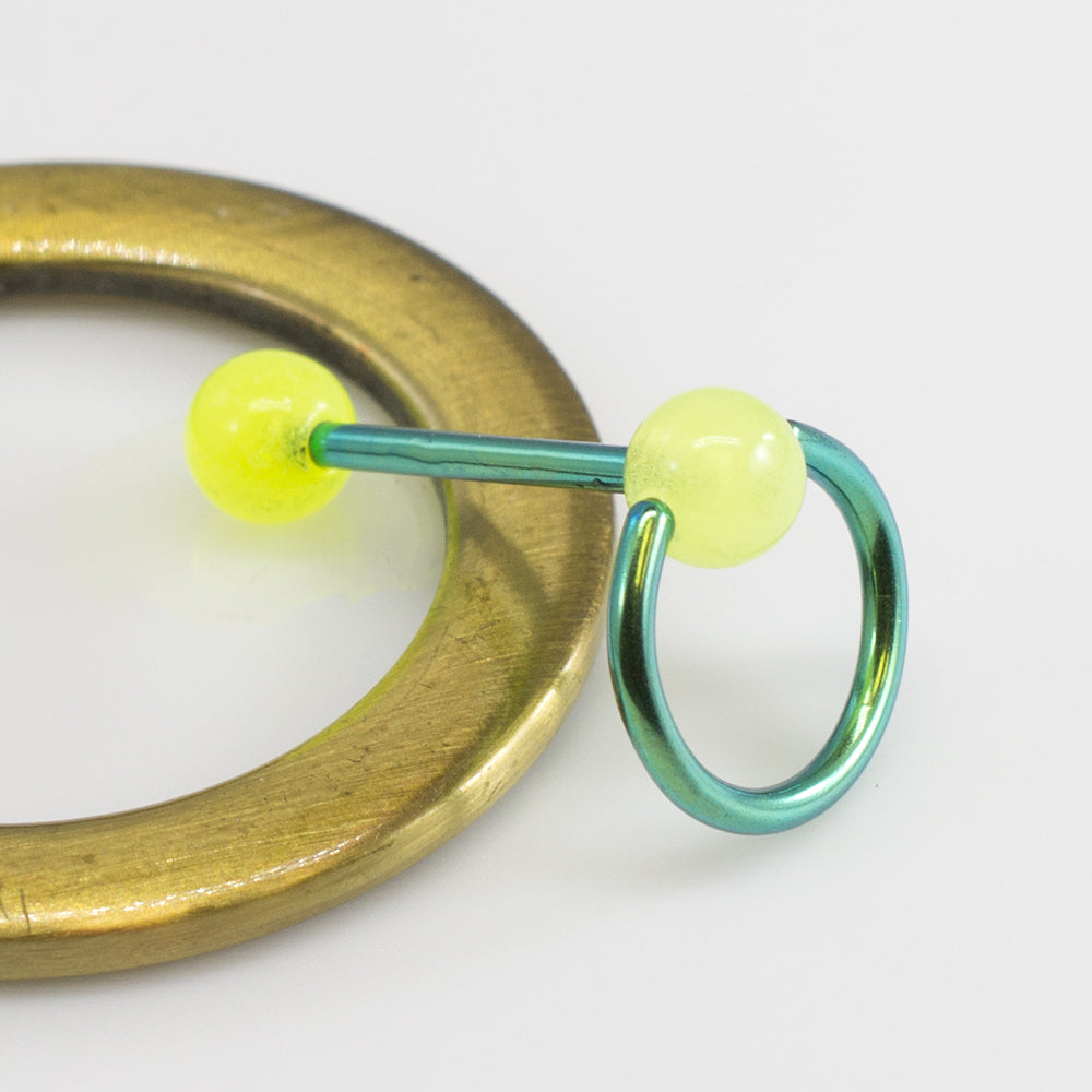 Titanium Door Knocker Tongue Barbell 14 Gauge Glow Balls - 4 Colors