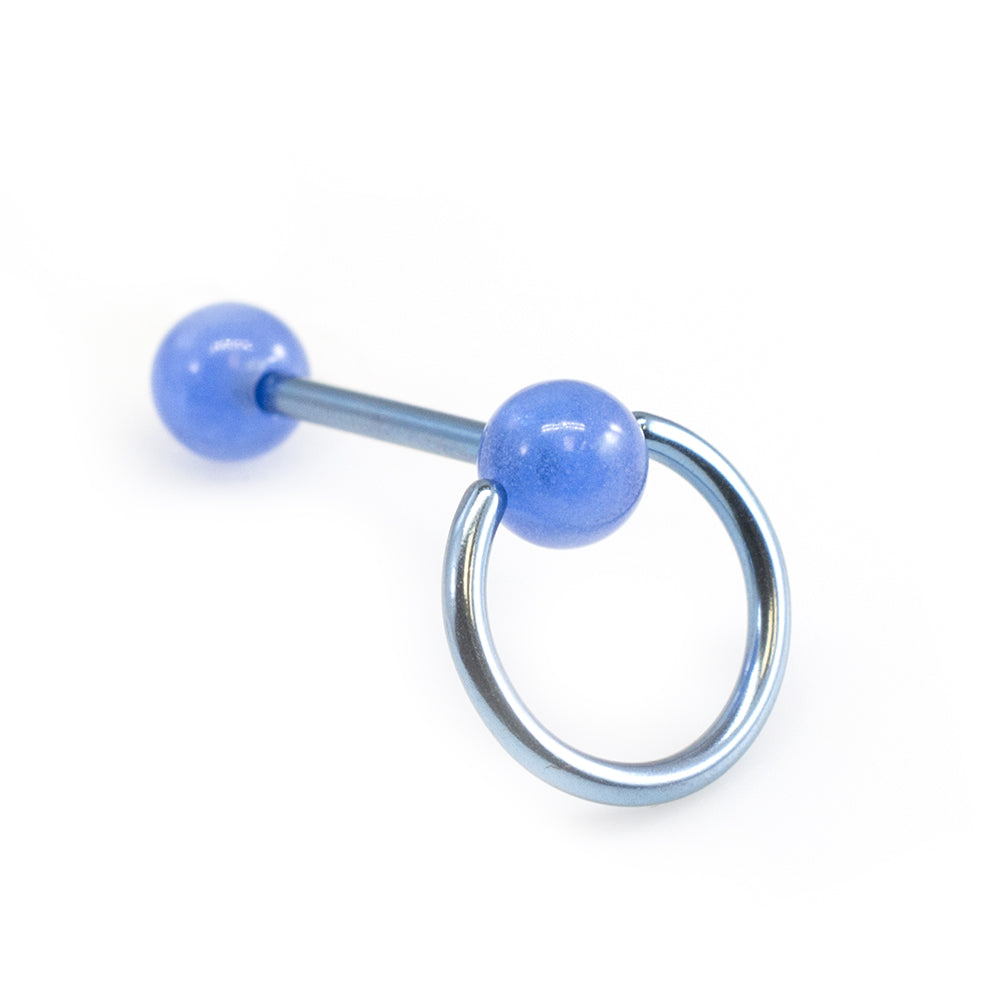 Titanium Door Knocker Tongue Barbell 14 Gauge Glow Balls - 4 Colors
