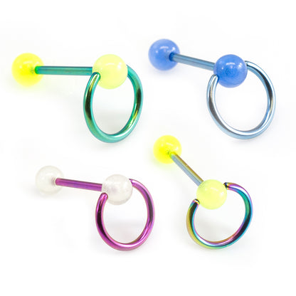 Titanium Door Knocker Tongue Barbell 14 Gauge Glow Balls - 4 Colors